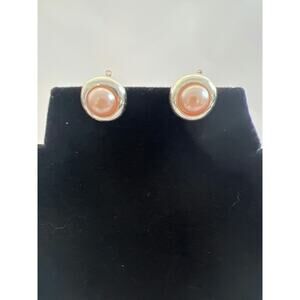 Stunning Silver Tone and Pink Faux Pearl Clip On Earrings